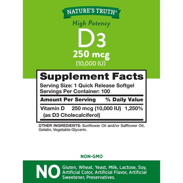 Nature's Truth High Potency D3 10,000 100 Softgels - Image 2