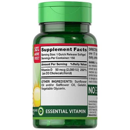 Nature's Truth High Potency Vitamin D3 2000 IU 150 Softgels - Image 2