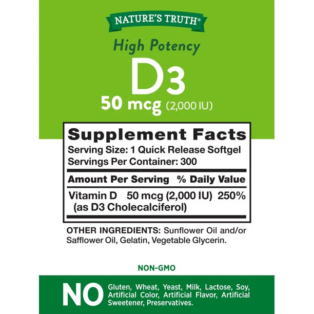 Nature's Truth Natures Truth Vitamin D3 300 Softgels - Image 2