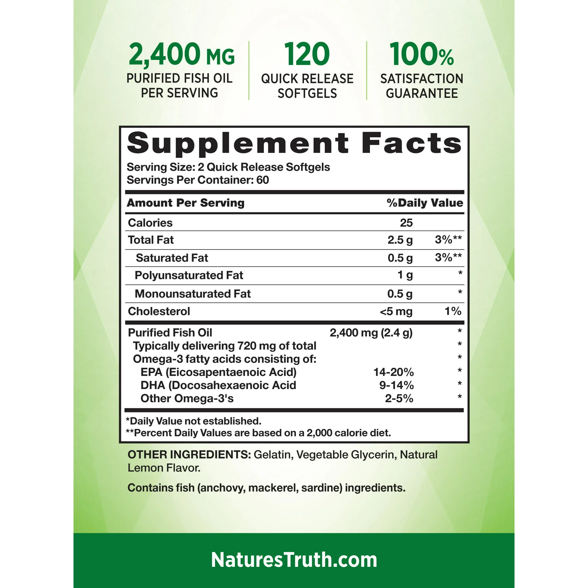 Nature's Truth Fish Oil 2400mg Softgels 120ct - Image 2