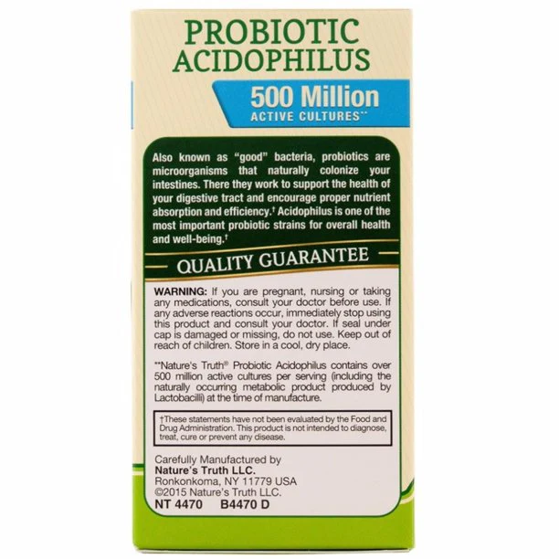 Nature's Truth Probiotic Acidophilus 500 Million 100 Caps - Image 2