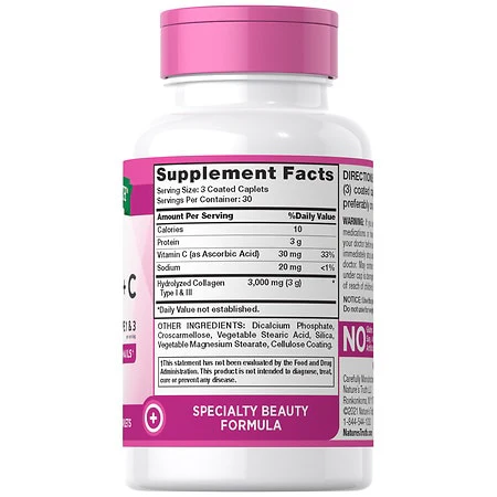 Nature's Truth Hydrolyzed Collagen + Vitamin C 90 Caplets - Image 2