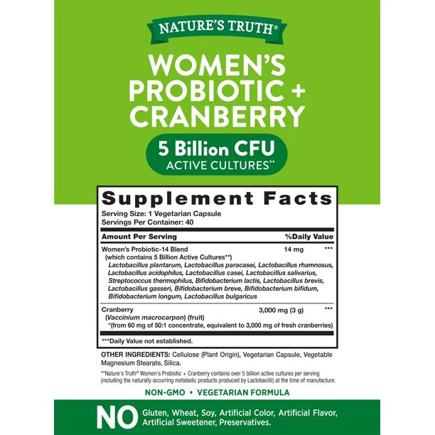 Nature's Truth Women's Probiotic + Cranberry 40 Vegetarian Capsules - Image 2