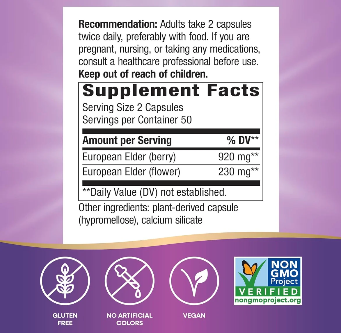 Nature's Way Black Elderberry 100 Vegetable Capsules - Image 2