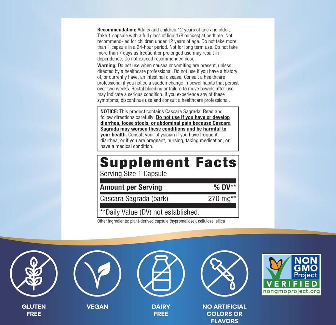 Nature's Way Cascara Sagrada 180 Vegetable Capsules - Image 2