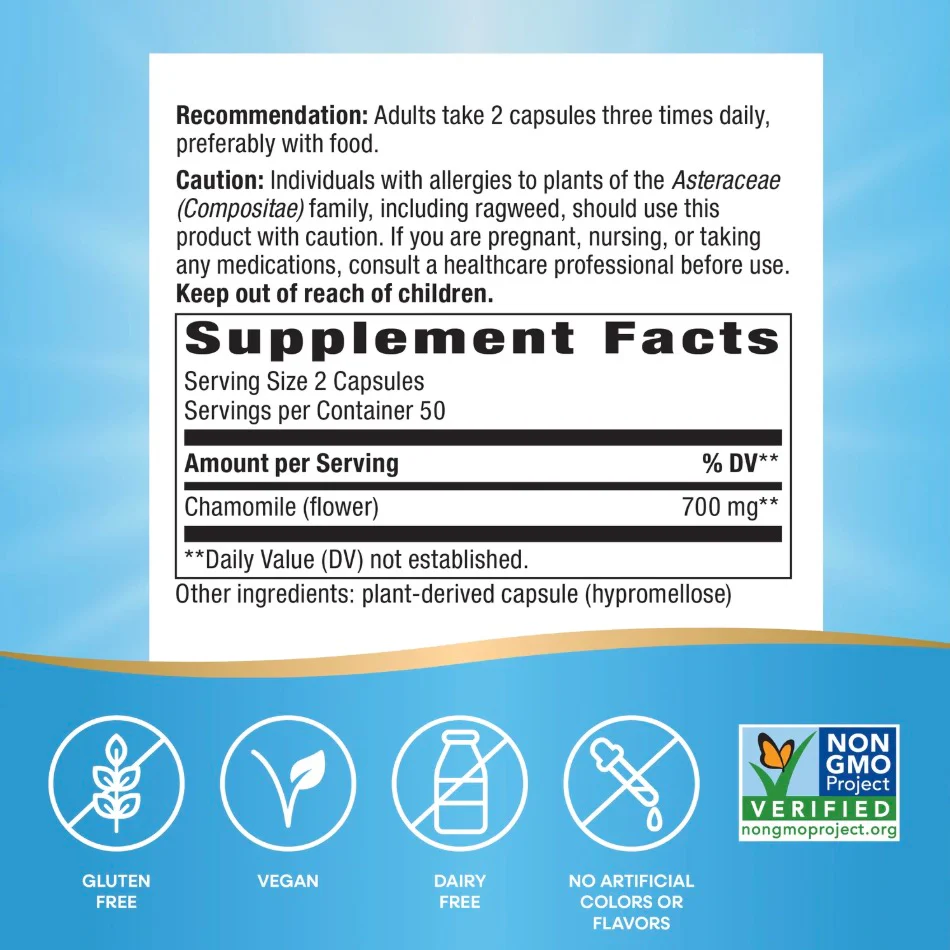Nature's Way Chamomile Flower 700 mg per Serving Size, Vegetable Capsules - Image 2