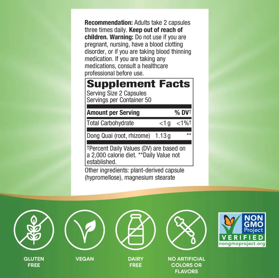 Nature's Way Dong Quai Root 1130mg per Serving 100 Vegan Capsules - Image 2