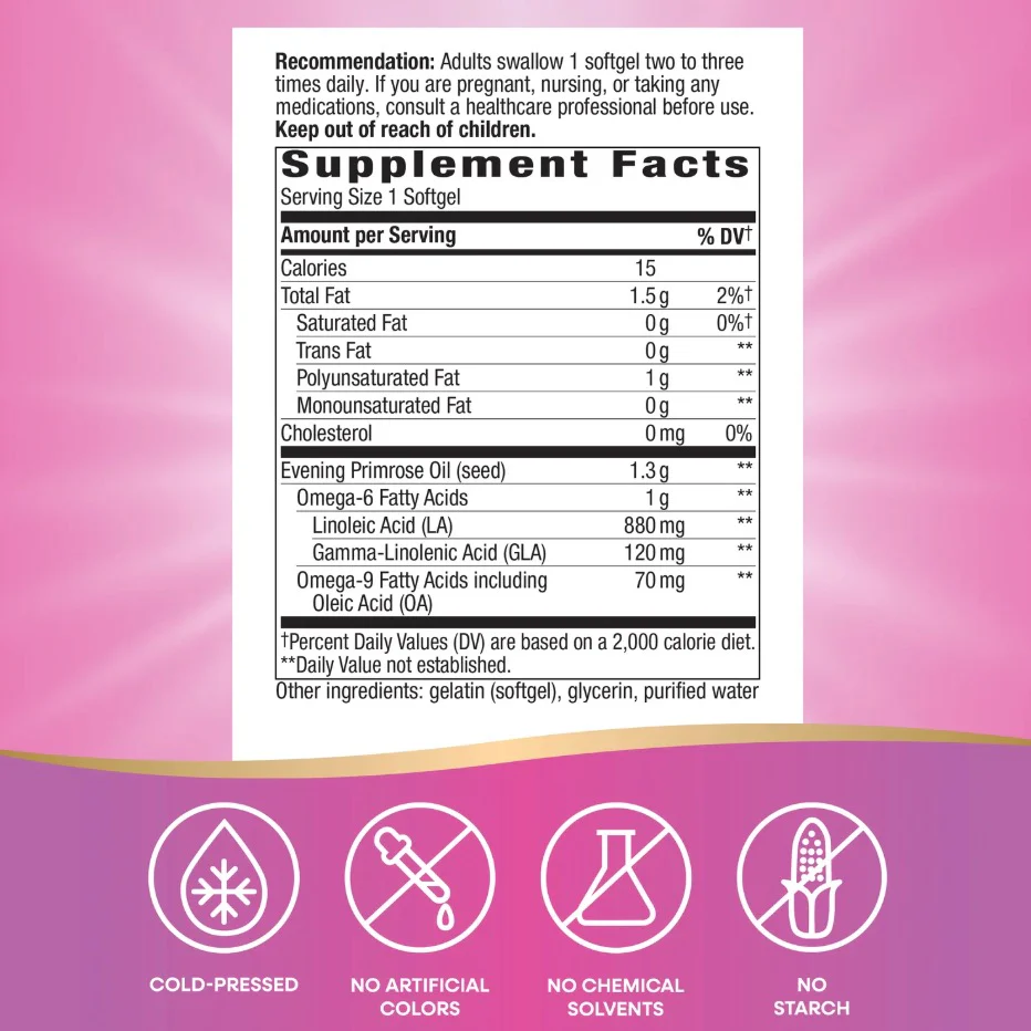 Nature's Way Evening Primrose Oil Maximum Strength 60 Softgels - Image 2