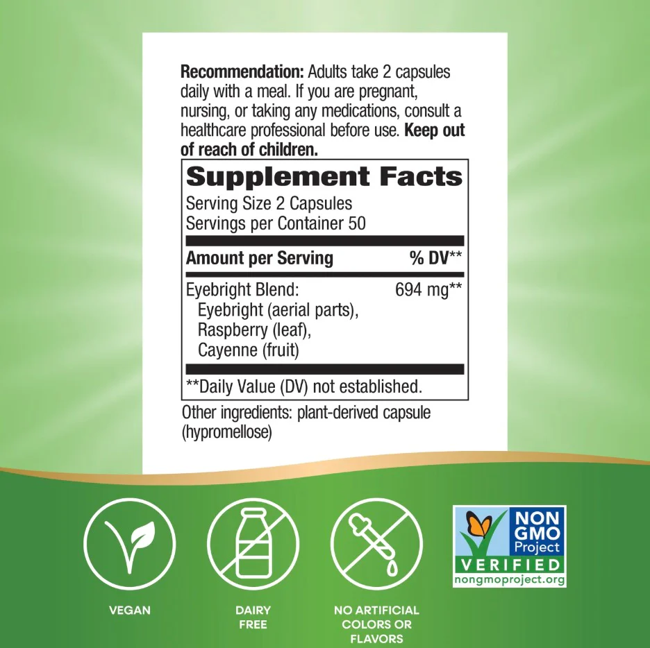 Nature's Way Eyebright Herbal Blend 694 mg per Serving Size, 100 Capsules - Image 2