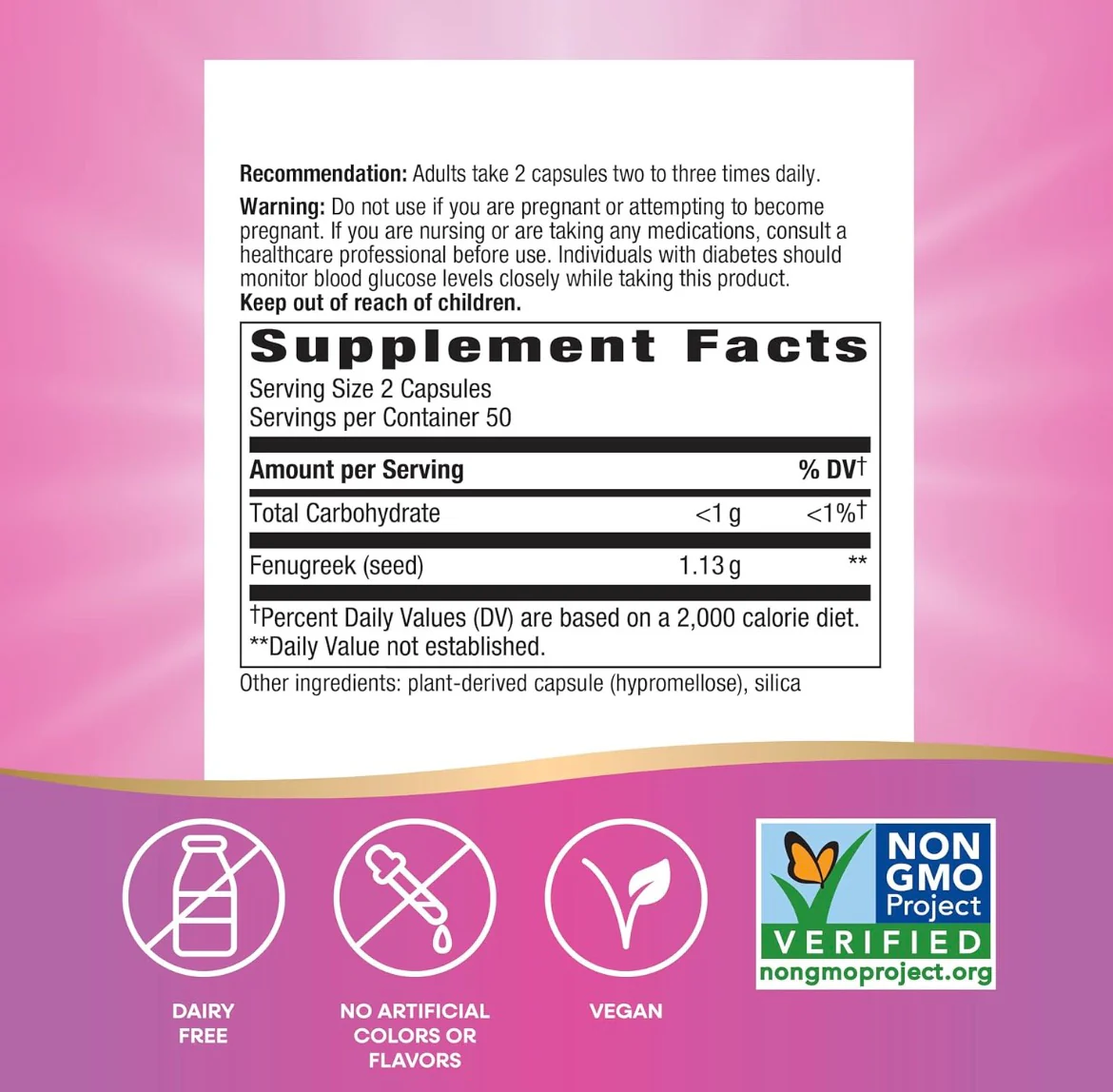 Nature's Way Fenugreek Seed 1130 mg per Serving 100 Vegan Capsules - Image 2
