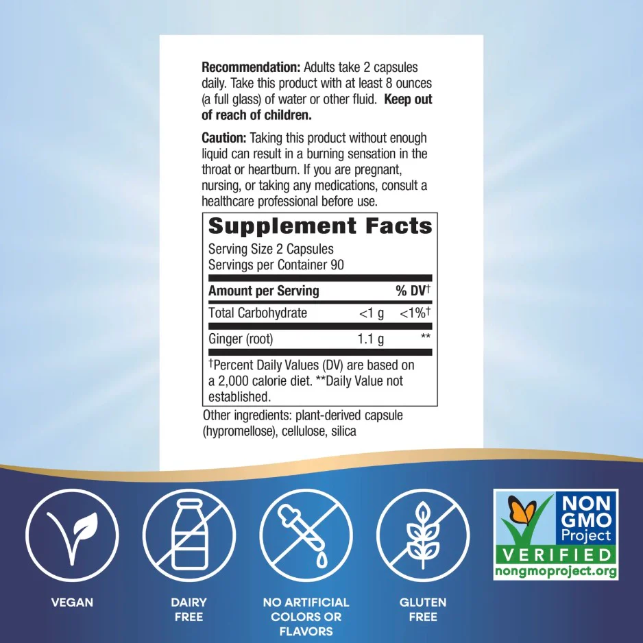 Nature's Way Ginger Root 1100 mg per Serving 180 Vegan Capsules - Image 2