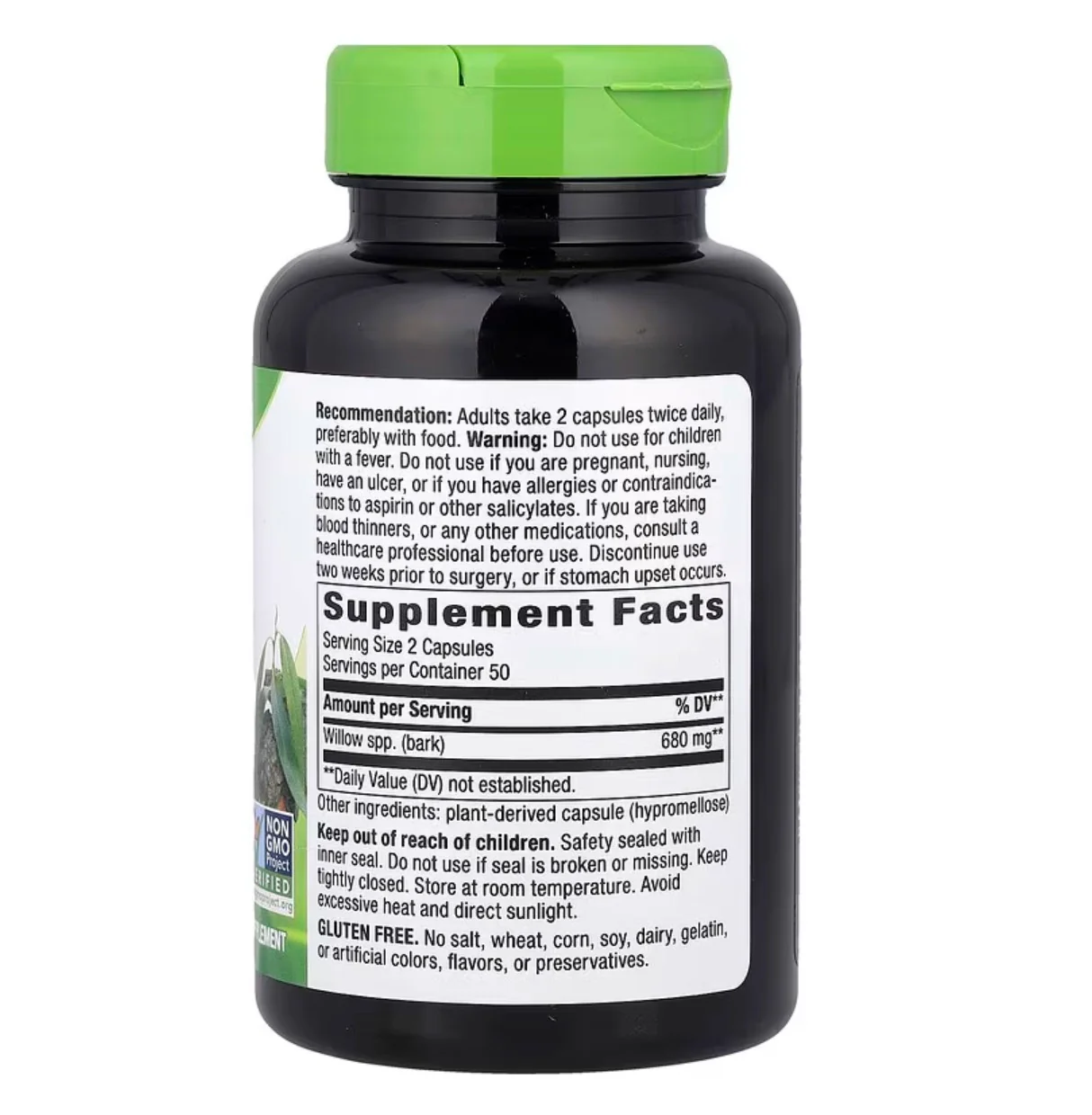 Natures Way Willow Bark 680 mg per Serving Size, 100 Vegetable Capsules - Image 2