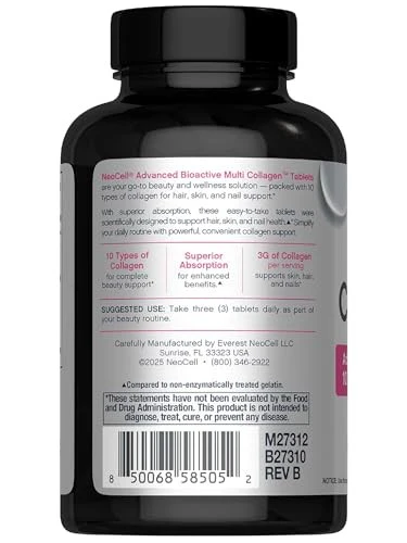 NeoCell Super Multi Collagen Peptides 120 Tablets 10 Types of Collagen Skin, Hair and Nails - Image 4