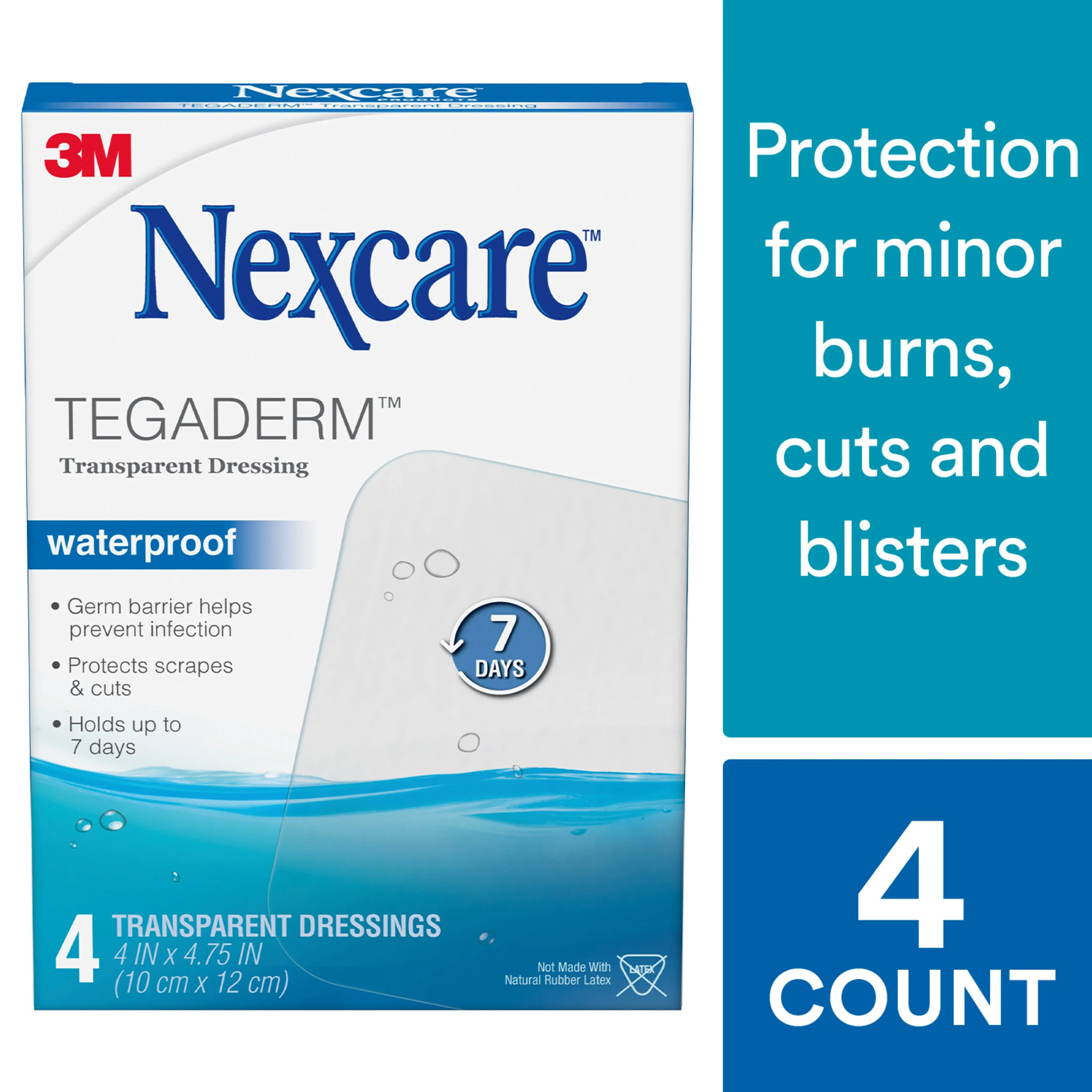 Nexcare Tegaderm Waterproof Transparent Dressing, Germ Barrier, Holds Up To 7 Days, - Image 3