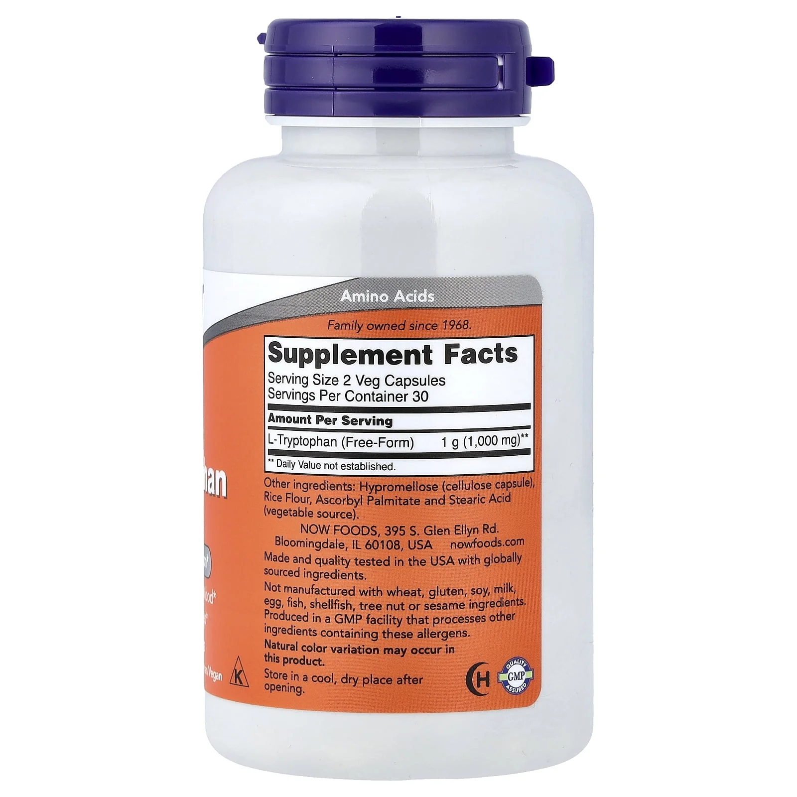 Now L-Tryptophan 500mg 120 Vegetable Capsules - Image 2