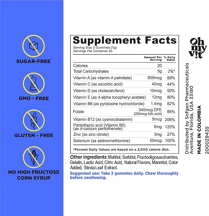 Oh My Vit Multivitamin For Men Sugar Free Gummies 60ct - Image 2