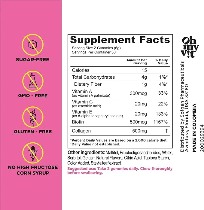 Oh My Vit Ay Que Pretty Beauty With Biotin Sugar Free Gummies 60ct - Image 2