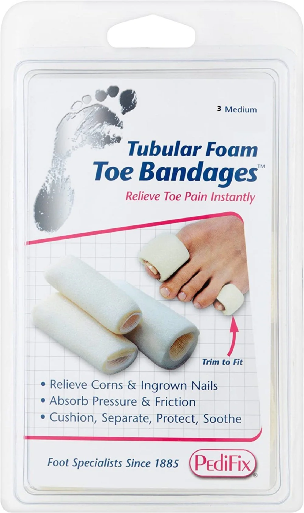 PediFix Tubular Foam Toe BandagesÂȘ Medium