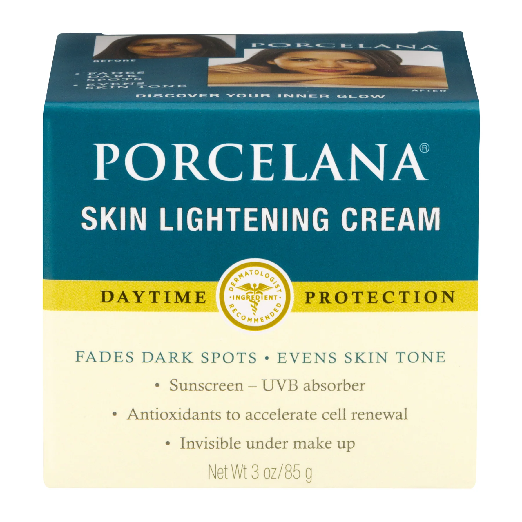 Porcelana Skin Lightening Day Cream and Fade Dark Spots Treatment, 3 oz