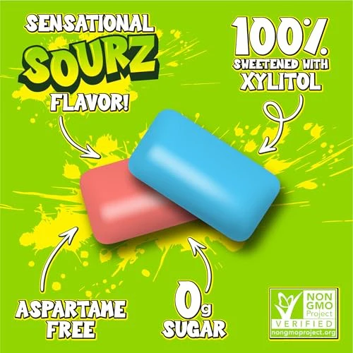 PUR Jumbo SOURZ Gum | Aspartame Free Chewing Gum | 100% Xylitol | Natural Flavor | Sour Blue Raspberry, Sour Watermelon, 20 Pieces (Pack of 1) - Image 4