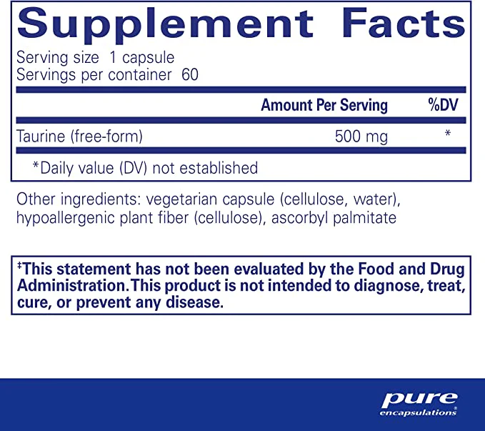 Pure Encapsulations Taurine 500Mg 60 Capsules - Image 2