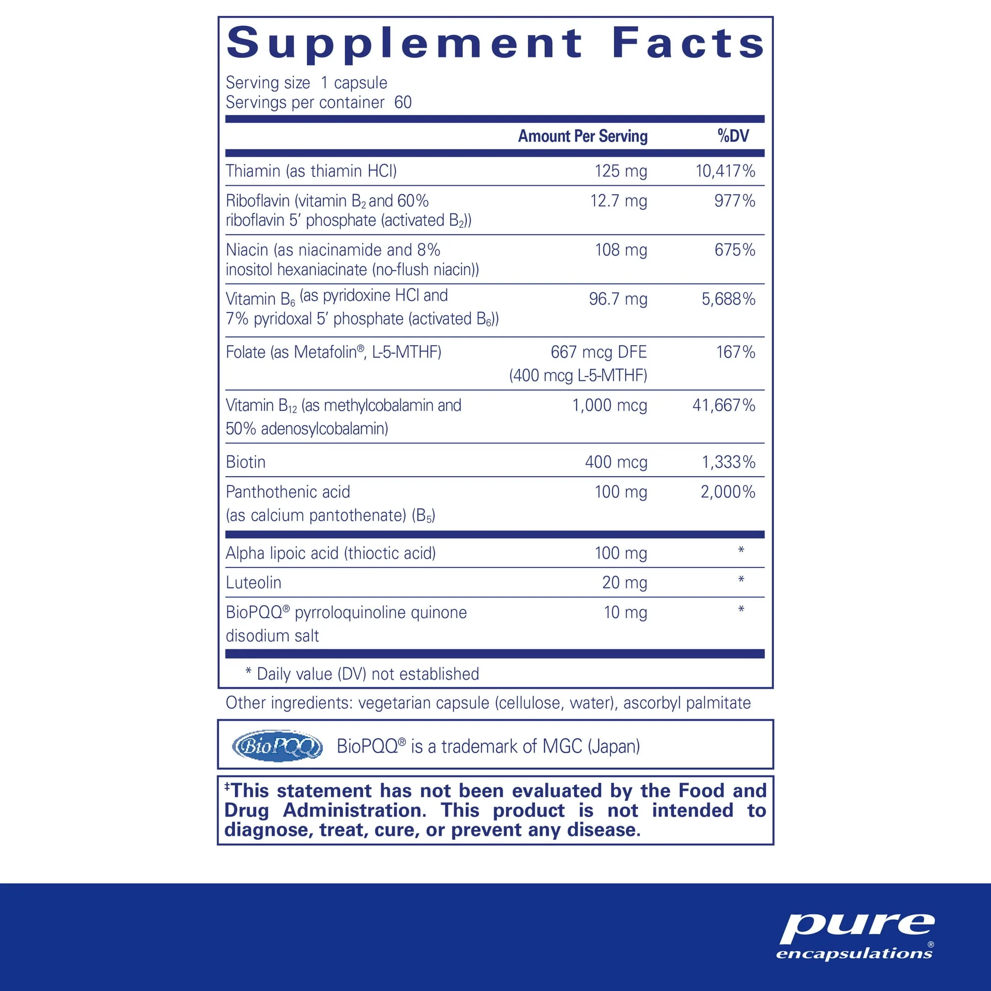 Pure Encapsulations Ultra B-Complex With Pqq Capsules 60ct - Image 2