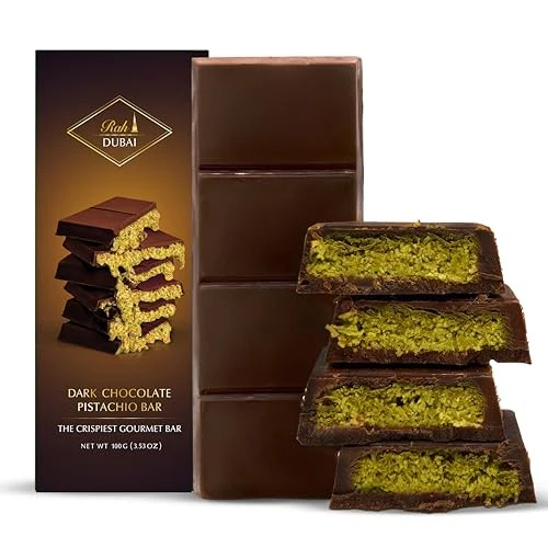 Rah Dark Dubai Chocolate Bar Pistachio 100g, Gourmet Chocolate Bar 3.5oz