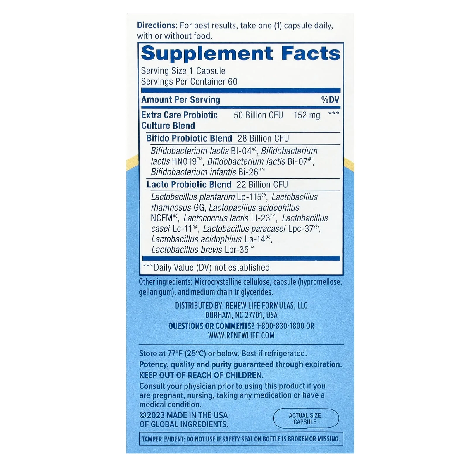 Renew Life Extra Care Probiotic 50 Billion CFU Vegetable Capsules 60ct - Image 3