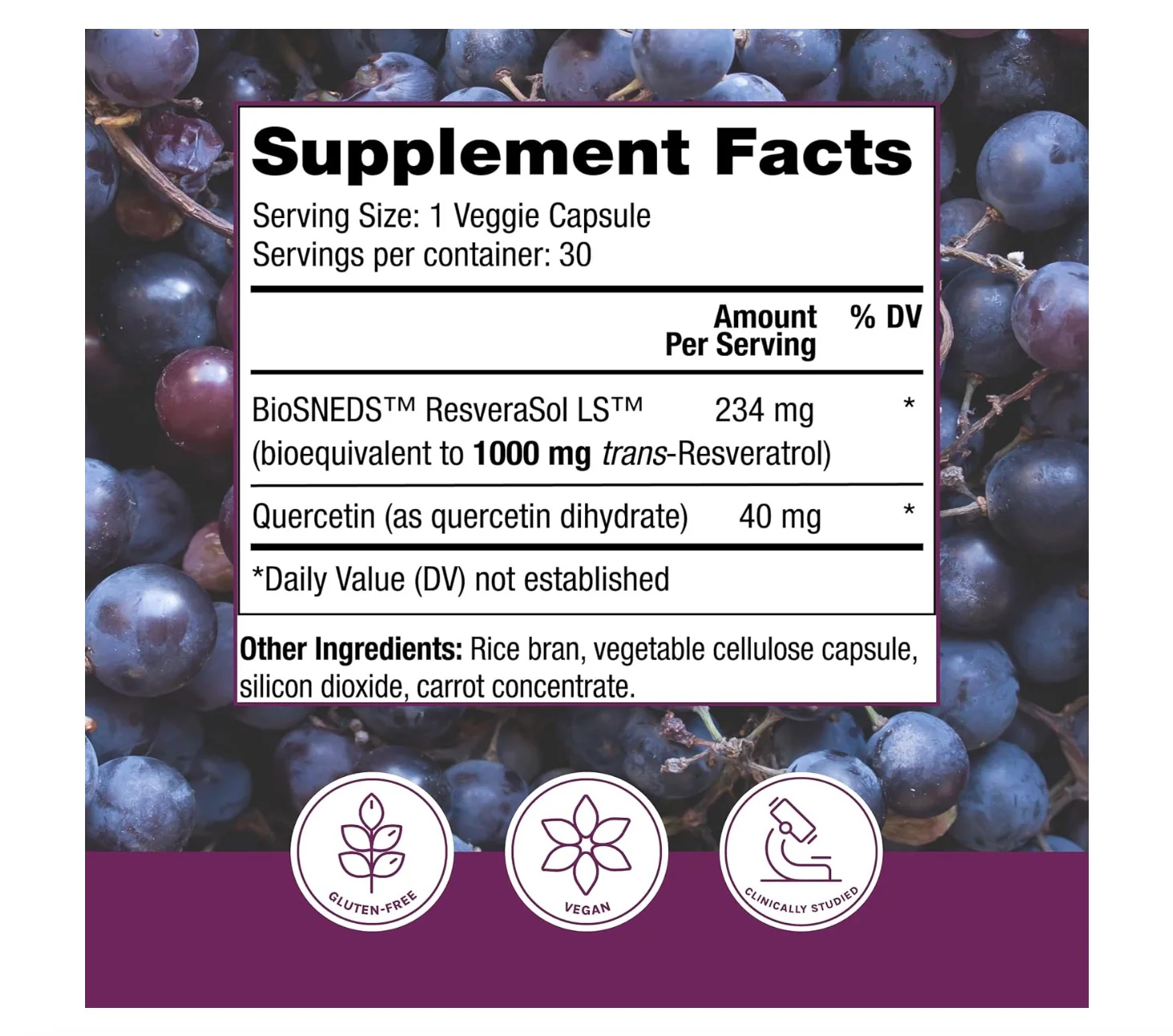 Reserveage Beauty Resveratrol Plus 1000 Mg - 30 Veggie Capsules - Image 2