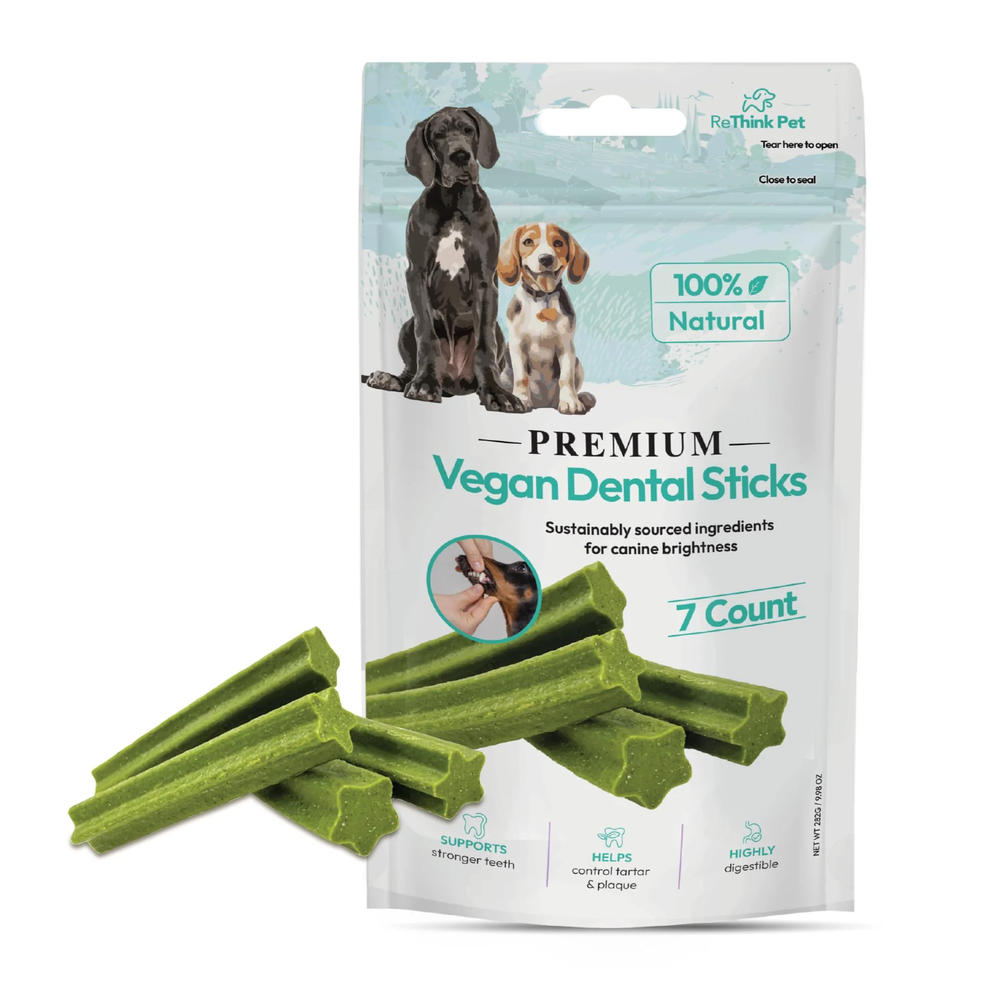 ReThink Pet Re Think Pet 7 Pieces Premium Vegan Dental Sticks For Dogs, All Natural Dog Dental Chew, Dog Teeth Cleaning Chews, Dog Breath Treats For Dog's Oral Hygiene, Dog Chews For Cleaning Teeth, Small Dog