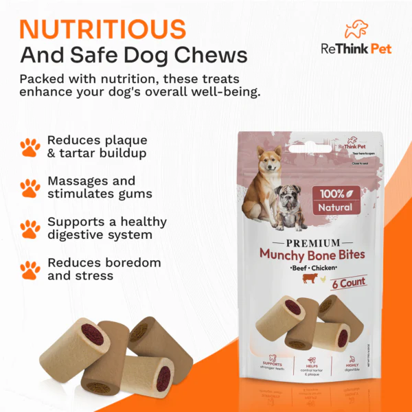 Rethink Pet Munchu Bone Bites Beef Chicken 100% Natural - Image 2