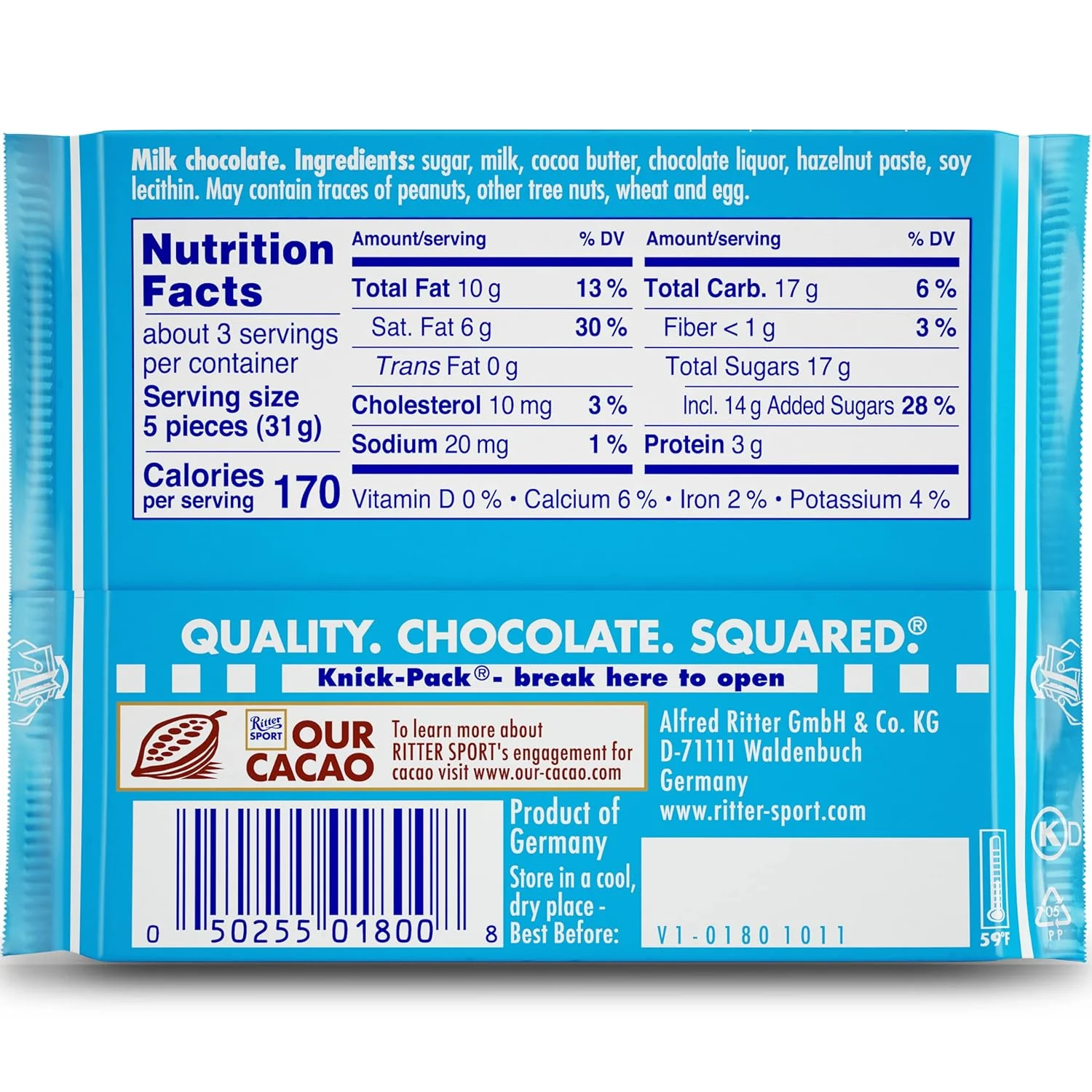 Ritter Sport Alpine Milk Chocolate 3.5Oz - Image 2