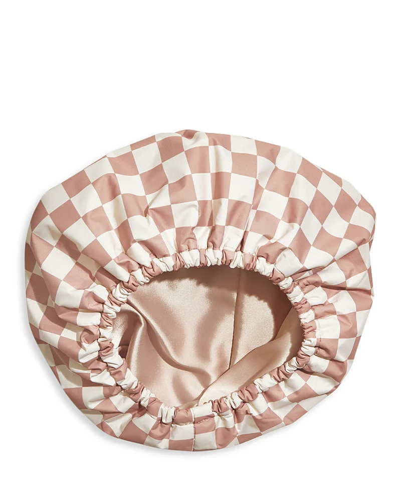 Satin Lined Flexi Shower Cap - Terracotta Checker - Image 2