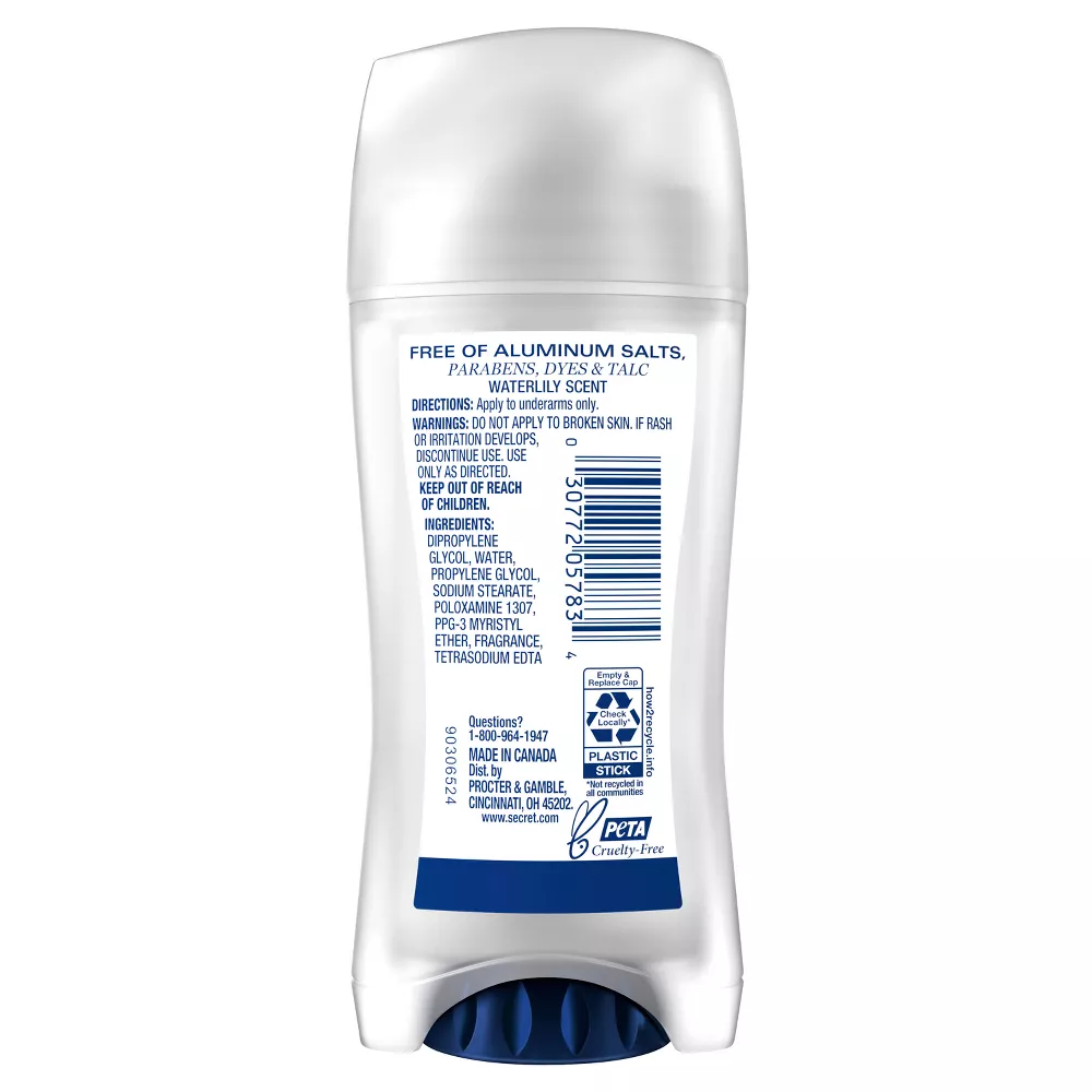 SECRET ALUMINUM FREE CLEAR WATERLILY DEODORANT 2.4 Oz - Image 2