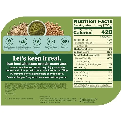 SEEDS of CHANGE Organic Protein Bowl Garden Pesto, Prepared Entrée, Microwave in 90 Seconds, 9 Oz - Image 2