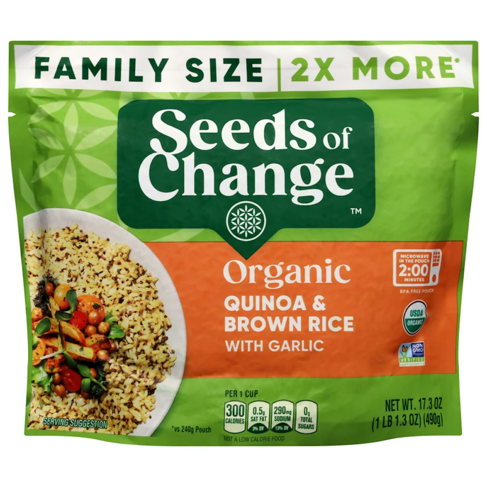 SEEDS of CHANGE Organic Quinoa & Brown Rice with Garlic Family Size, Organic Food, 17.3 Oz Pouch - Image 10