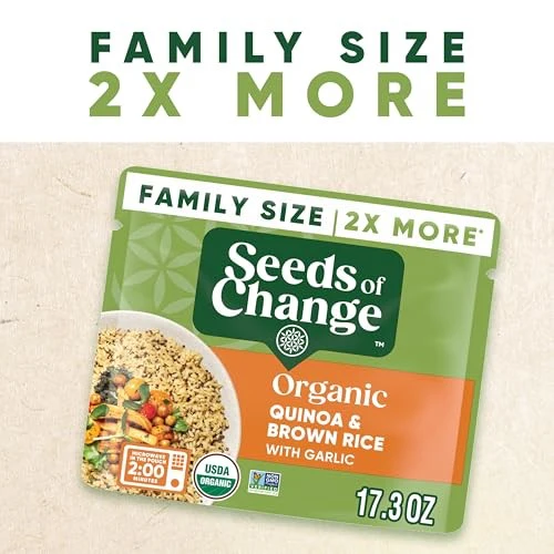 SEEDS of CHANGE Organic Quinoa & Brown Rice with Garlic Family Size, Organic Food, 17.3 Oz Pouch - Image 3