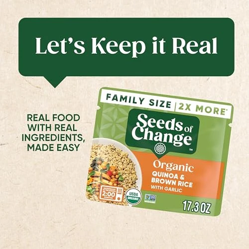 SEEDS of CHANGE Organic Quinoa & Brown Rice with Garlic Family Size, Organic Food, 17.3 Oz Pouch - Image 6