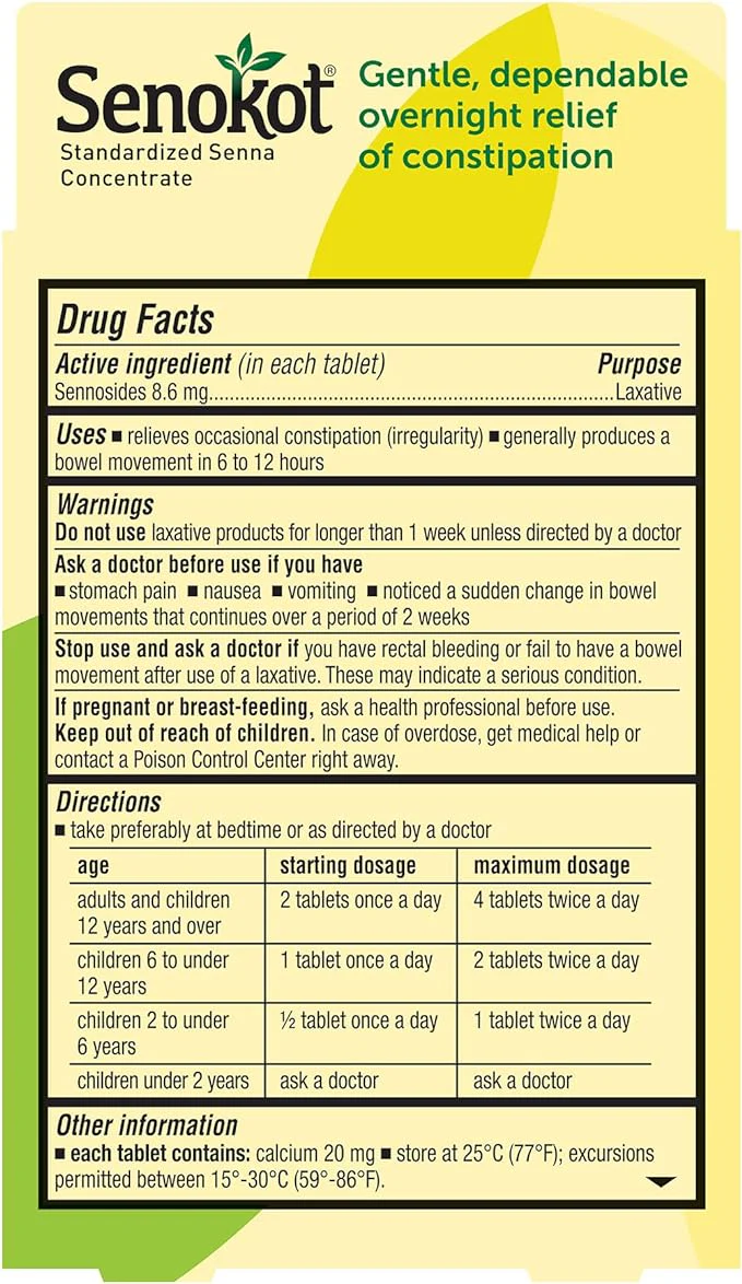 Senokot Vegetable Laxative Tablets 8.6mg 50ct - Image 2