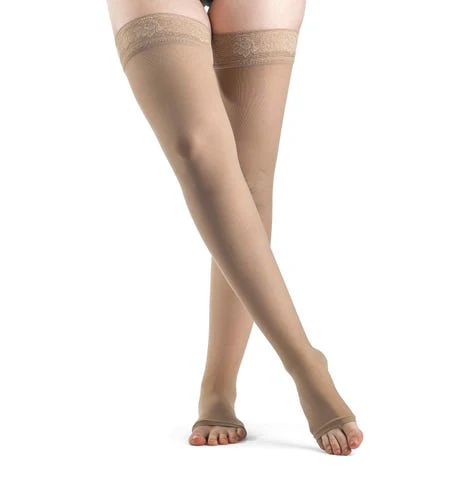 Sigvaris Eversheer Thigh High 20-30mmHg Open Toe Grip Top Natural