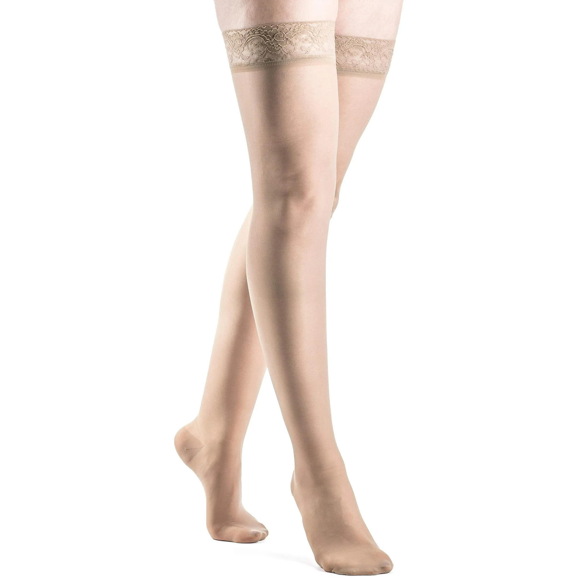 Sigvaris Well Being 120 Thigh High 15-20 Closed Toe with Grip Top Natural