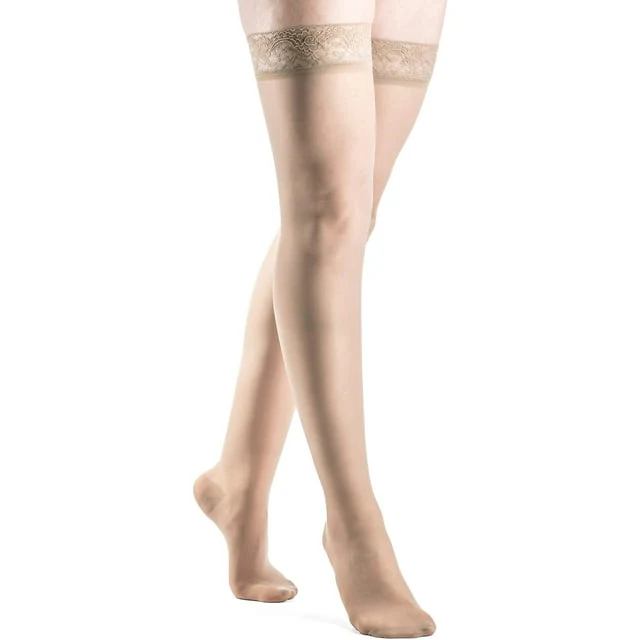 Sigvaris Well Being 120 Thigh High 15-20 Closed Toe with Grip Top Suntan