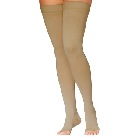 Sigvaris Women's DYNAVEN Thigh-High Open-Toe Light Beige MS - Medium Short 15-20mmHg - 971NMSO66