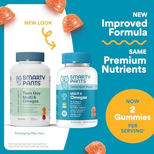 SmartyPants Teen Guy Plus Multivitamin & Omegas Gummies with Vitamins C, D3, B12 & Zinc Pineapple Orange 60ct - Image 2