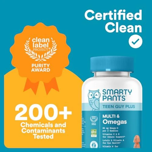 SmartyPants Teen Guy Plus Multivitamin & Omegas Gummies with Vitamins C, D3, B12 & Zinc Pineapple Orange 60ct - Image 9