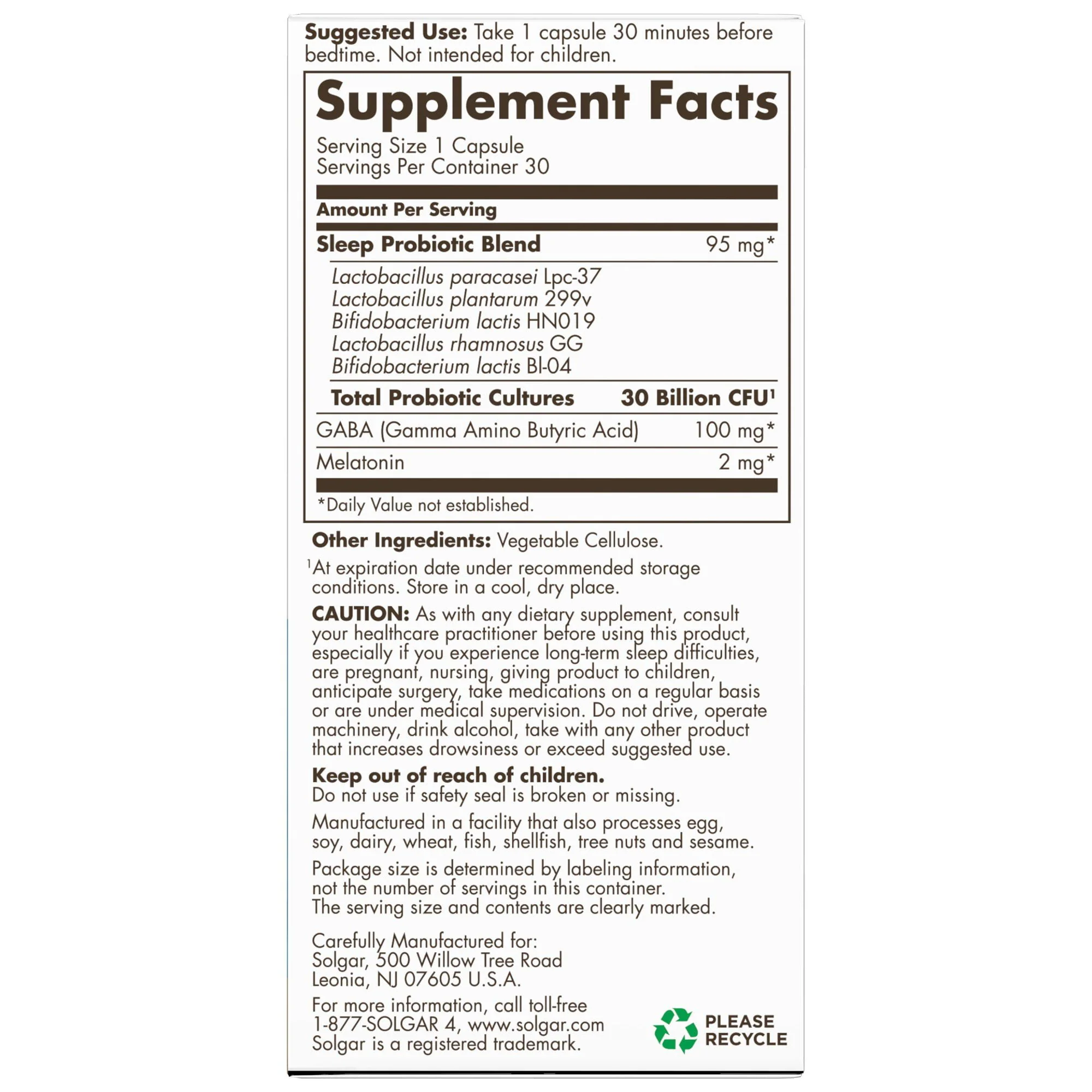Solgar Advanced Sleep Support Probiotic Capsules 30ct - Image 2
