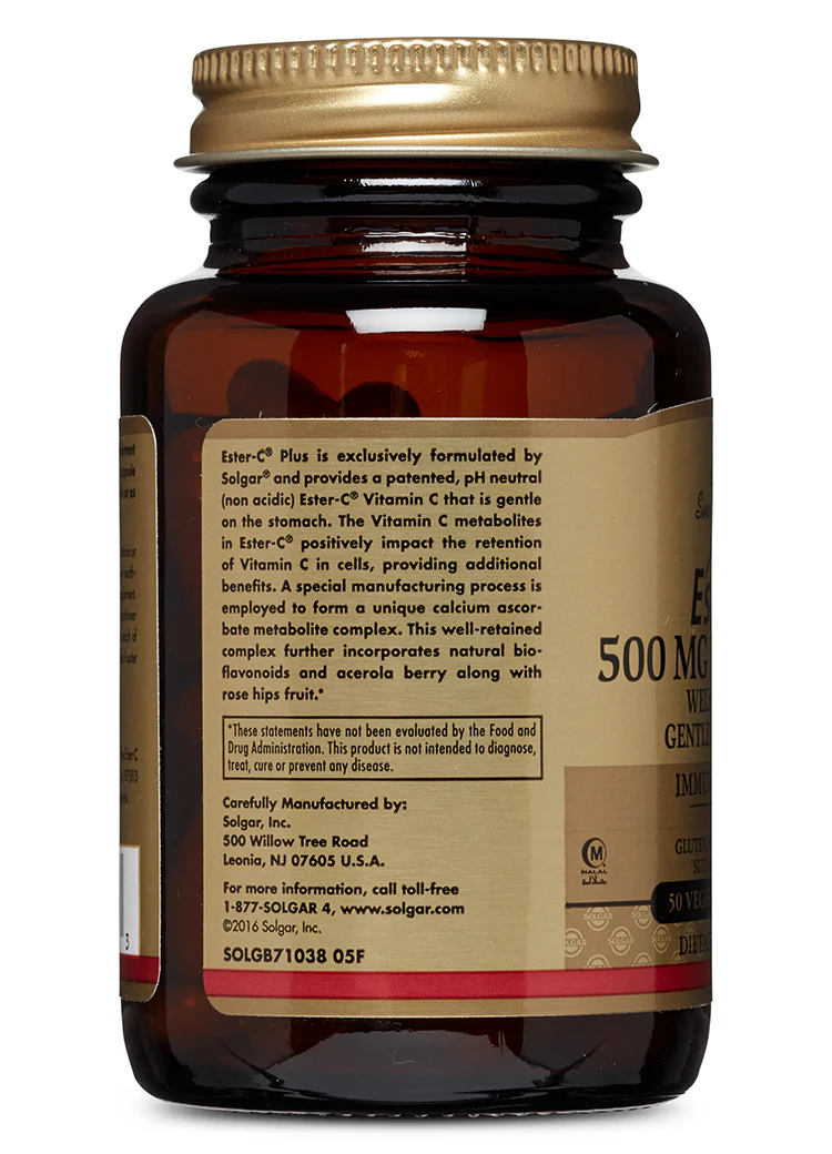 Solgar Ester-C Plus 500 mg Vitamin C Vegetable Capsules (Ester-C Ascorbate Complex) - Image 3