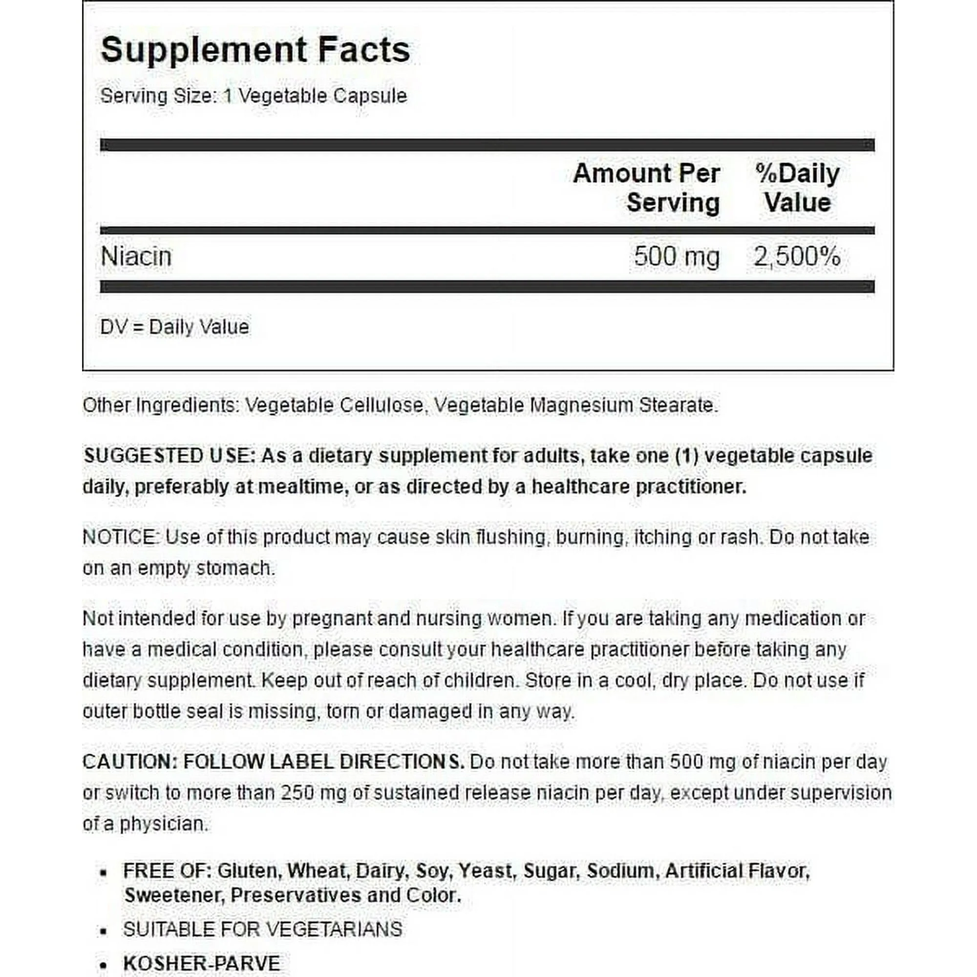 Solgar Niacin 500mg Vegetable Capsules 100ct - Image 2