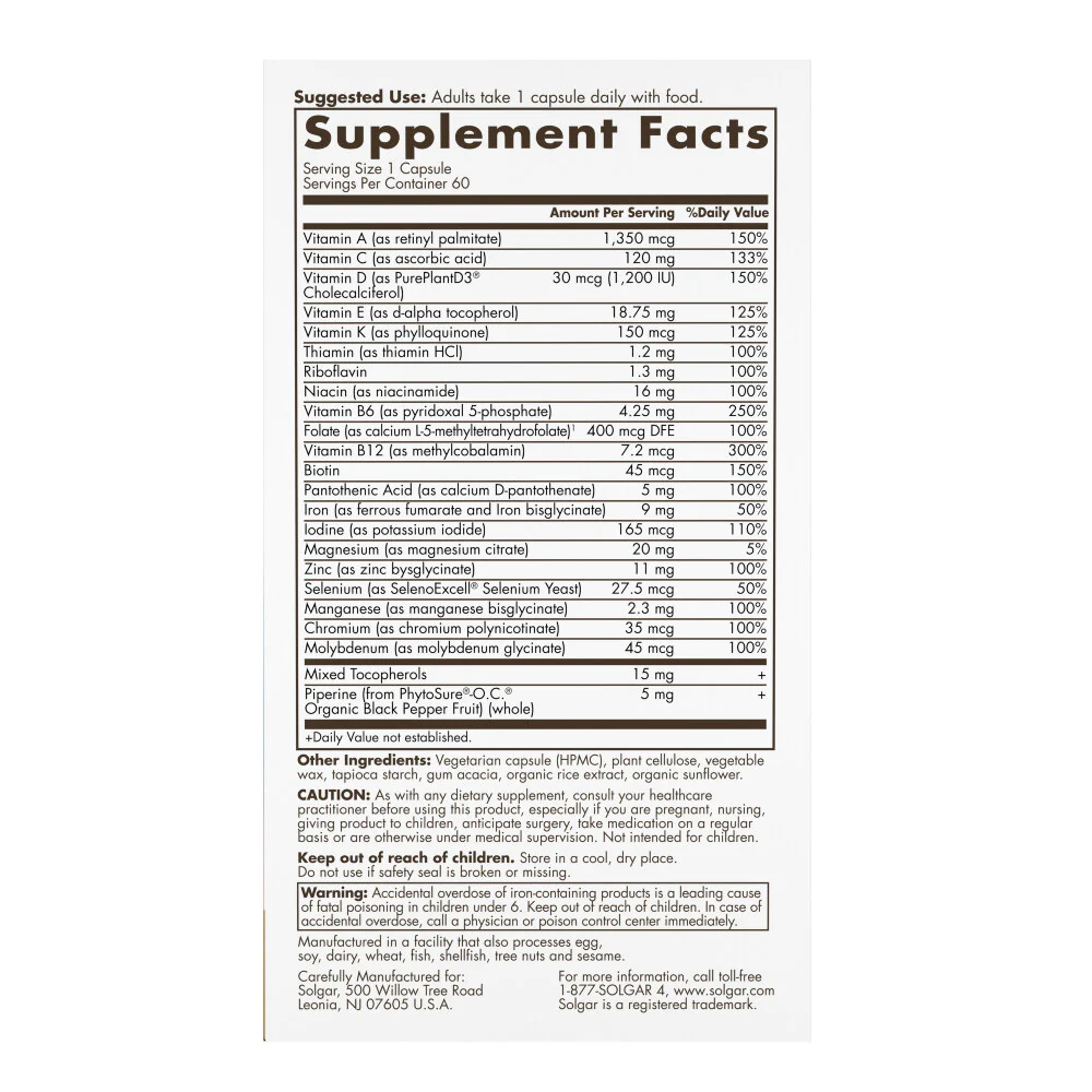 Solgar One Daily Women's Multi Whole Body Support 60 Capsules - Image 2