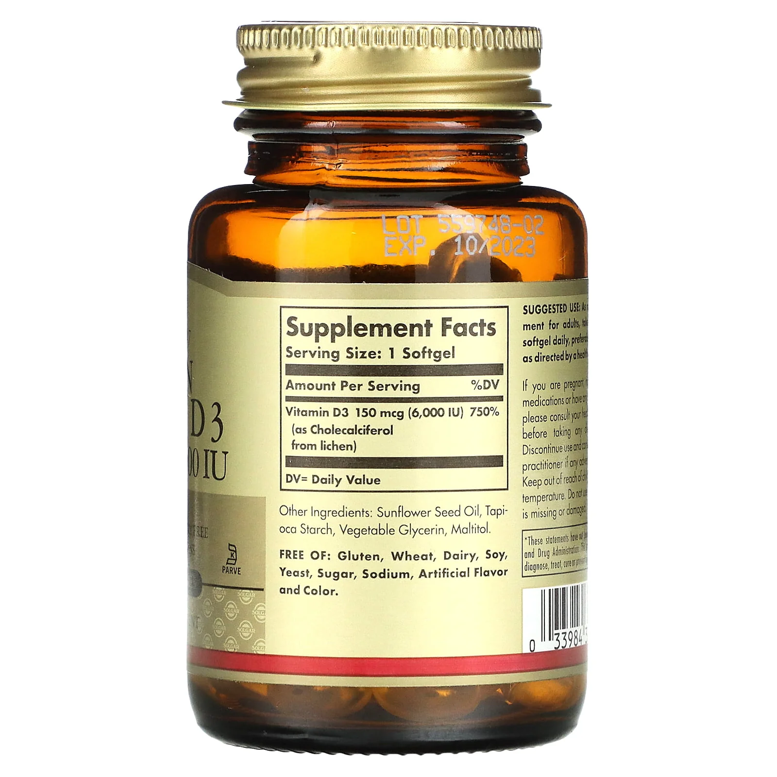 Solgar Vegan Vitamin D3 150mcg 6000Iu Softgels 100ct - Image 2